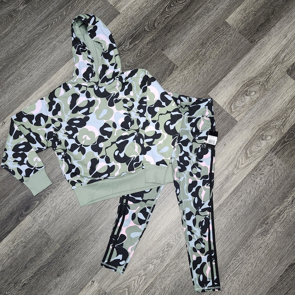 adidas Kids Camo Leggings - Green, Black, Pink